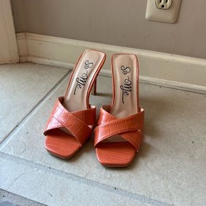 So Me Orange Crocodile Embossed High Heel Sandal